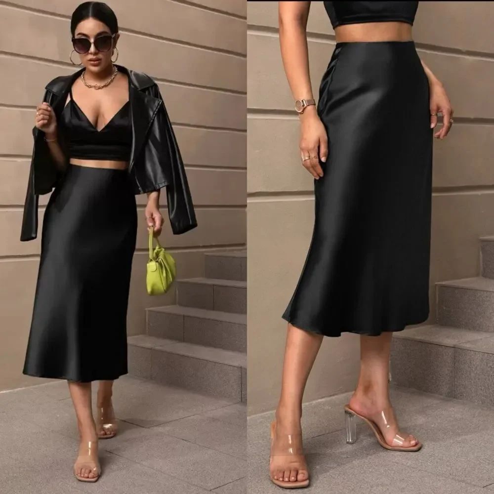 Shein Solid Midi Black Skirt Size XS